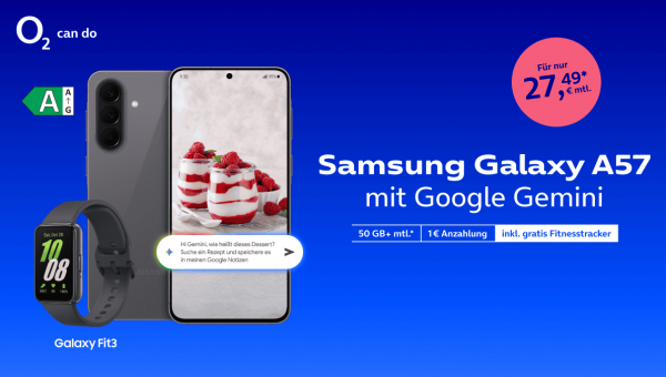 Samsung Galaxa A57 mit Android und Google Gemini Aktion von o2 Samsung Galaxa A57 mit Android und Google Gemini Aktion von o2