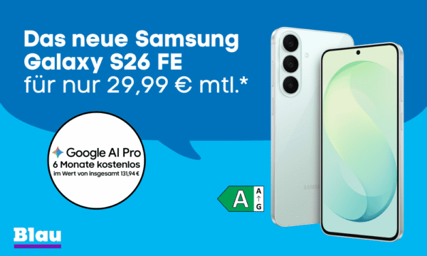 Samsung Galaxy S26 FE günstig mit Blau Handyvertrag Samsung Galaxy S26 FE günstig mit Blau Handyvertrag